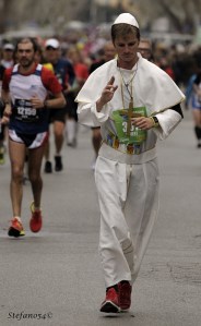 Even the "Pope" ran the marathon. I think he was an anti-Pope because an hour into the race I saw him relieving himself in a bush.